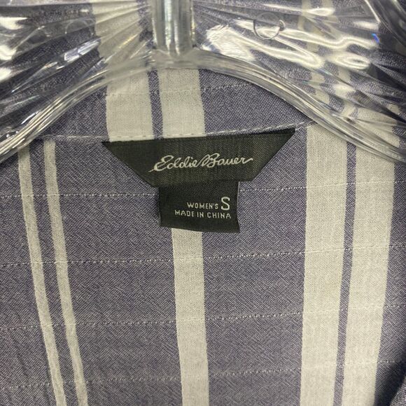 Eddie Bauer Shirt Womens Small Blue Stripe Button Up Cotton Short Sleeve Collar - Picture 2 of 7